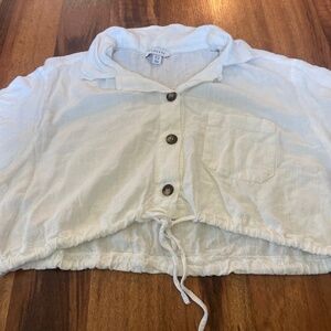 White cropped collared white blouse